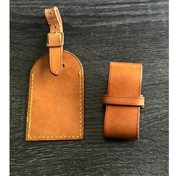 Authentic Louis Vuitton Vachetta Leather Name Luggage Tag And Poignet Set SN929 - Picture 4 of 5